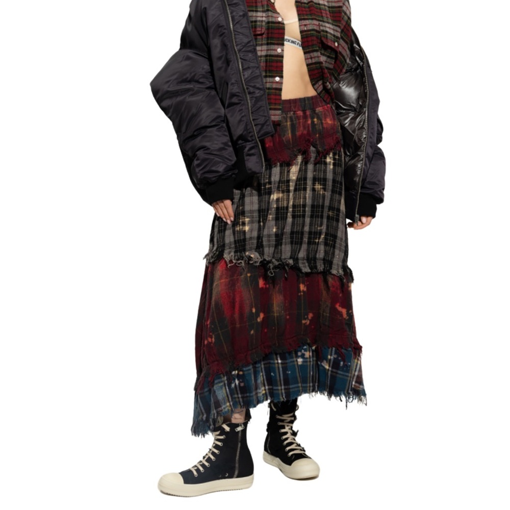 R13 Pieced Gathered Skirt in Red, Beige, & Blue Plaid - Small - Picture 2 of 14